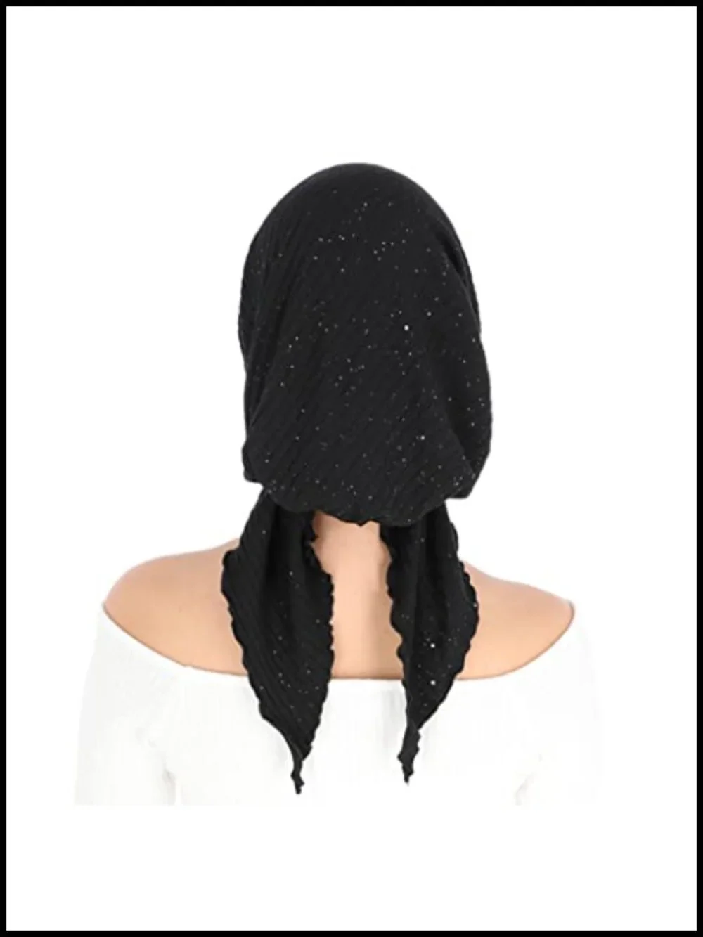 Pretied Head Scarf for Women Sparkly Foil Finish Stretchy Ribbed Fabric